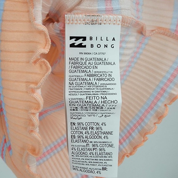 Billabong The Baby Tank Size Large Ribbed Fitted Striped Peach Pink Blue NEW - Picture 10 of 13